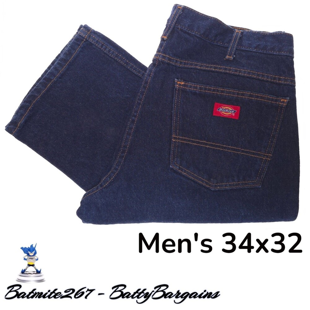 Dickies Men's 34x32 Jeans Dark Rinsed Denim Regular Fit 5-pocket W216D55